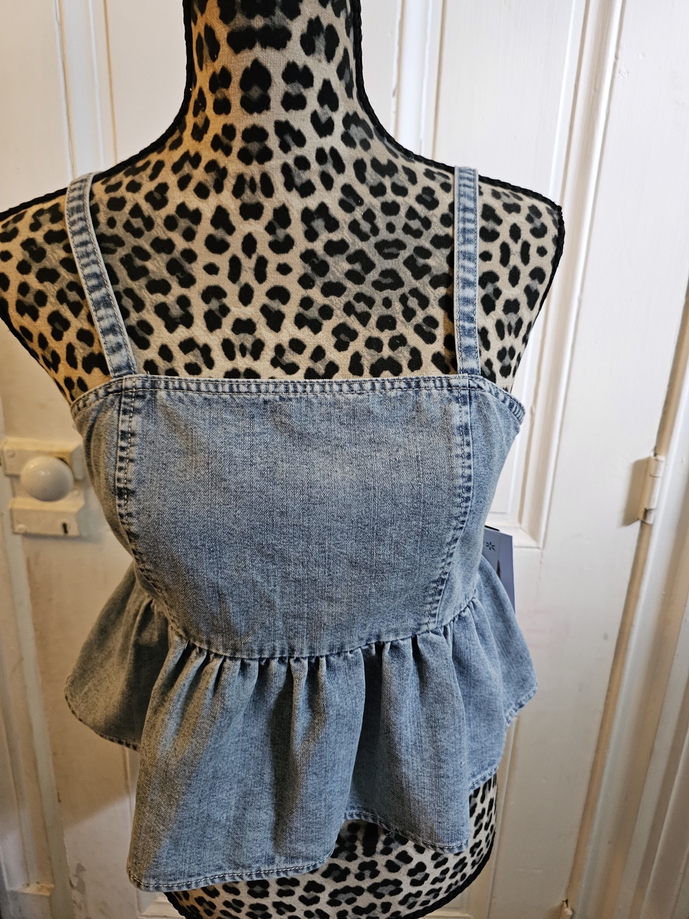 Celebrity Pink Light Blue Denim Peplum Crop Top